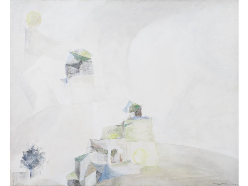 Robert DROULERS (1920-1994) : La Maison bleue. Huile sur toile, signée en bas à droite. Située à Aix au dos. Etiquette année 1976. Dim. : 81x100cm.