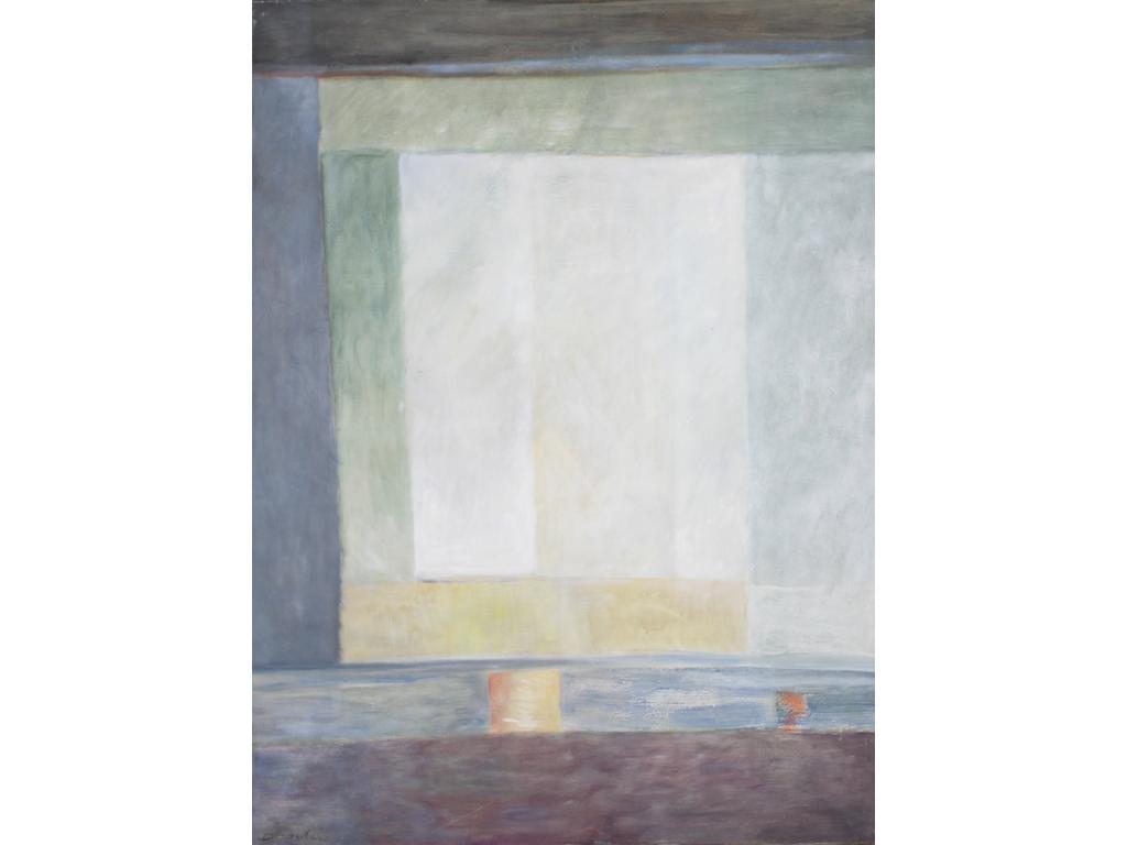Robert DROULERS (1920-1994) : Géométrie. Huile sur toile, signée bas gauche. Etiquette au revers de la Galerie Bellint. Année 1980, contresignée et située à Saint Rémy. Dim. : 130x97cm.