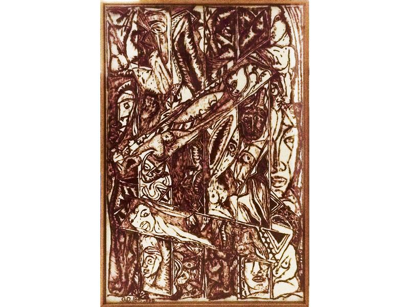 Gérard DROUILLET (1946-2011) : Huile sur papier calque, signée e