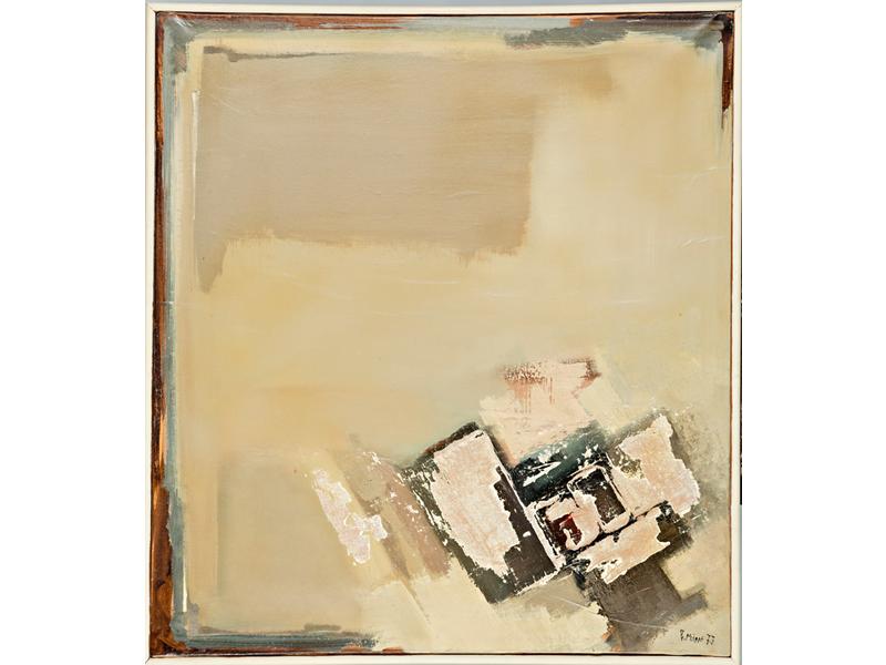 Jean MOIRAS (1945) : Composition.  Peinture sur papier marouflé