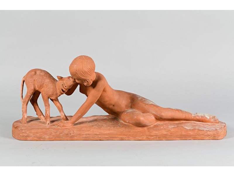 Ary BITTER (1883-1973) : L'enfant et le chevreau.  Sujet en terr