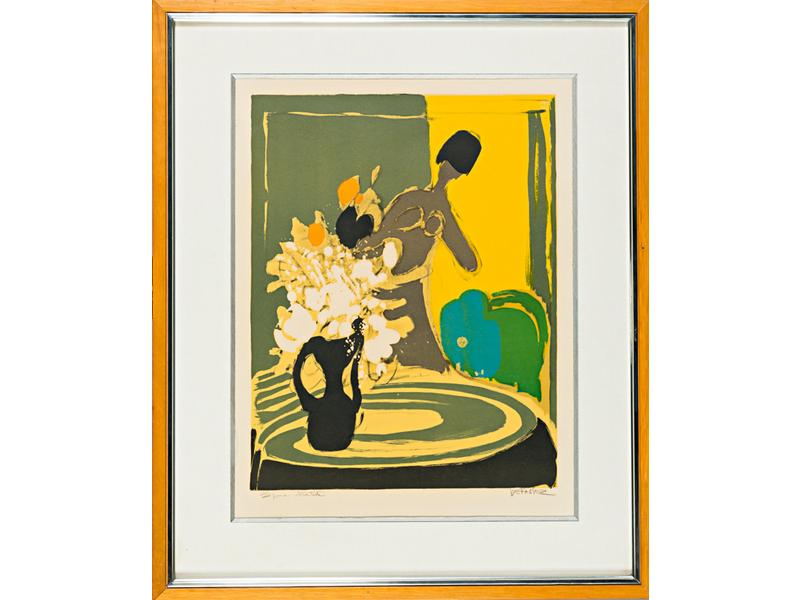 Alfred DEFOSSEZ (1932) : Le bouquet de fleurs.  Lithographie cou