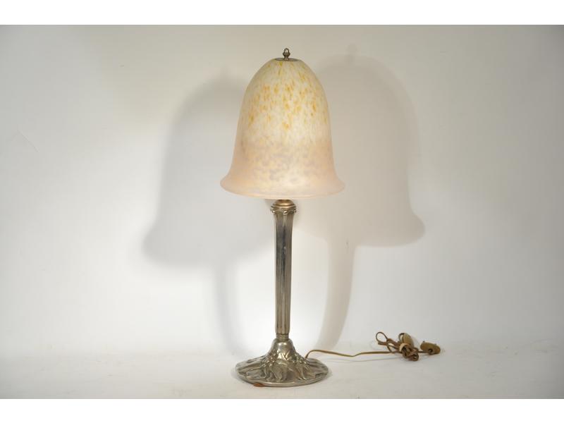 SCHNEIDER : Lampe champignon, abat-jour tulipe en verre marmorée