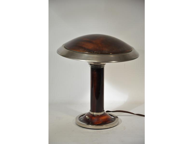 Lampe de bureau KABECO en métal laqué marron et chromé.  Abat-jo