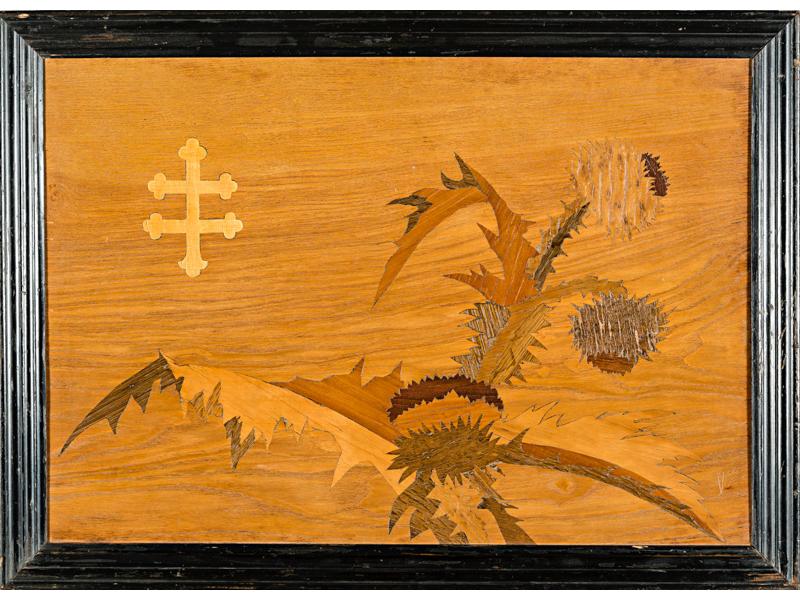 Emile GALLE (1904-1936) : Panneau rectangulaire à décor marqueté