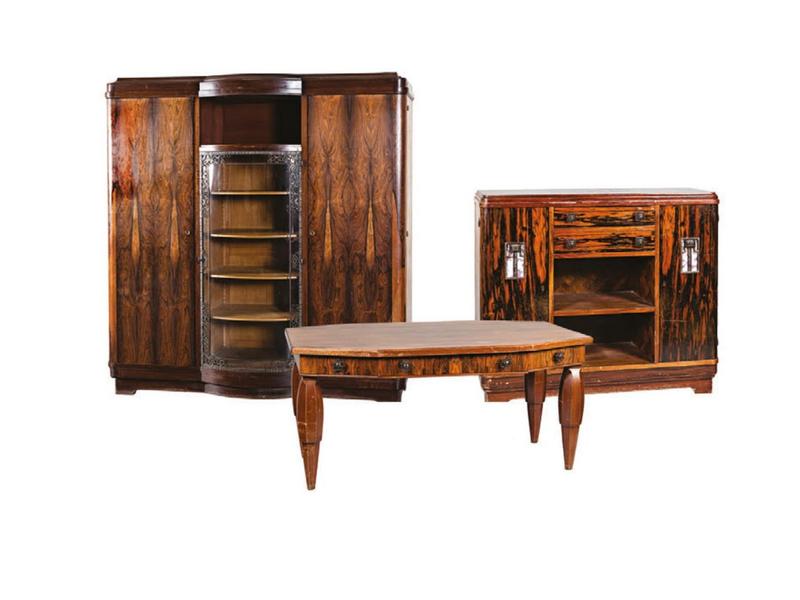 MAJORELLE Nancy : Important cabinet de travail, en placage de ma