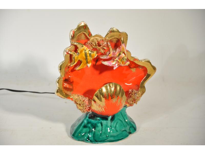 VALLAURIS : Trois lampes en céramique polychrome à décor d'un po