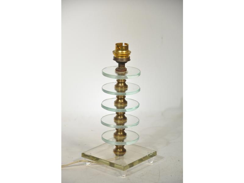 Petit pied de lampe de forme colonne en verre et laiton.  Socle