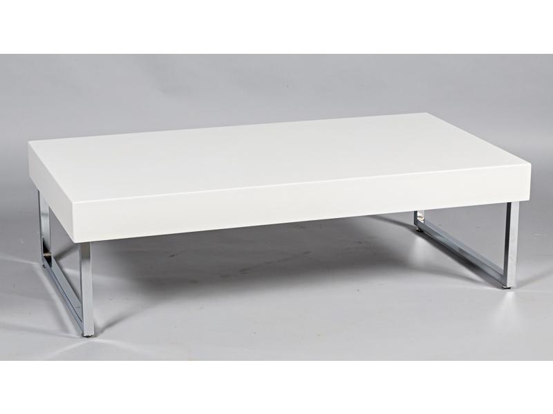 Table basse contemporaine.  Plateau rectangulaire laqué blanc (p