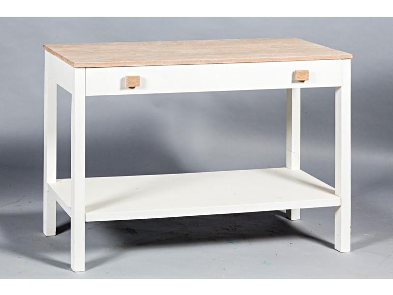 Console de forme rectangulaire.  Plateau en bois naturel ouvrant