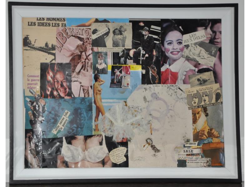 Ecole Moderne: Collage de papier de presse.  Sous verre.  Vers 1