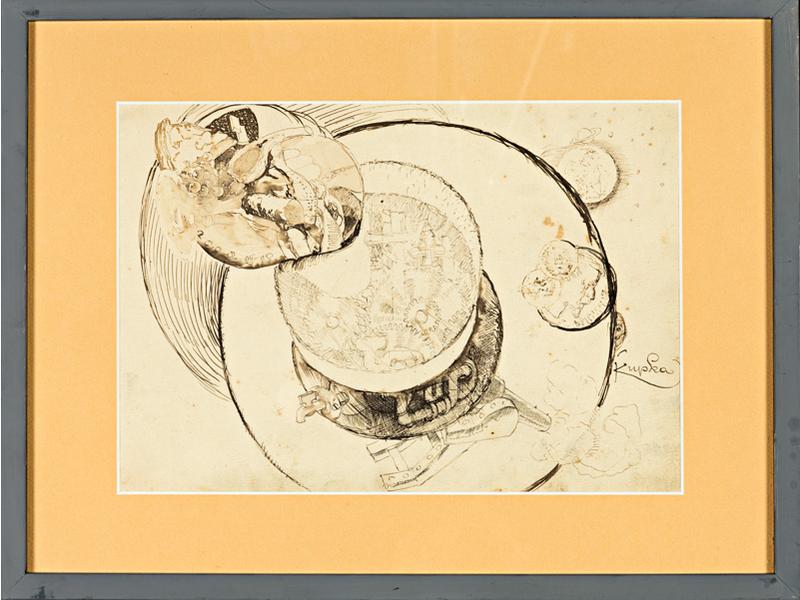 Frank KUPKA (1871-1957) : Machine volante.  Dessin à l'encre et