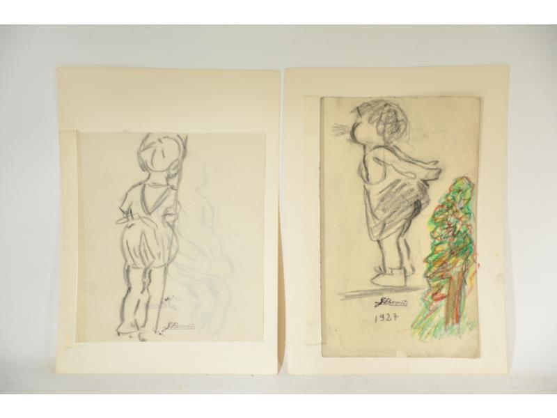 Germaine BOURRET (1907-1953) : Etudes d'enfants.  Deux dessins a