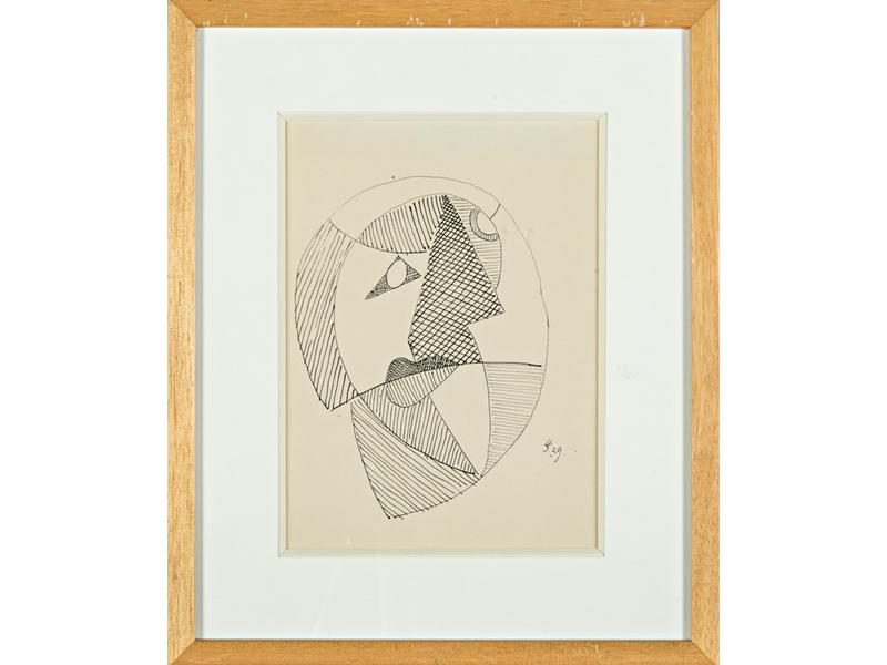 Léopold SURVAGE (1879-1968) : Portrait cubisant.  Dessin à l'enc