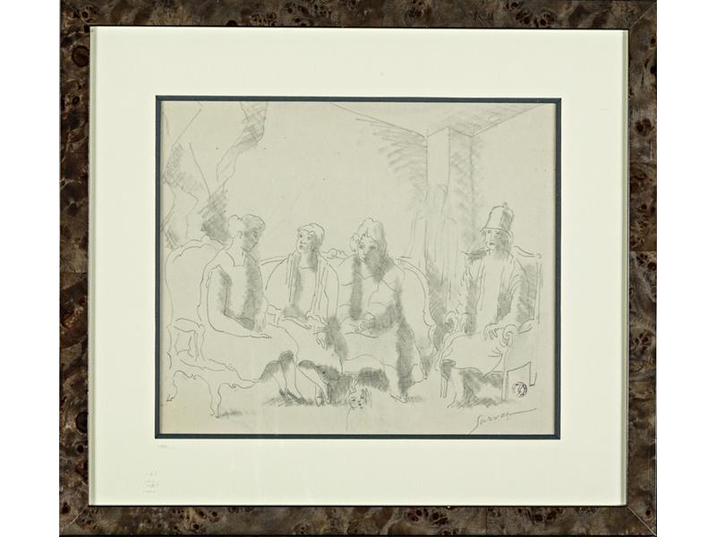 Léopold SURVAGE (1879-1968) : Au salon.  Dessin à la mine de plo