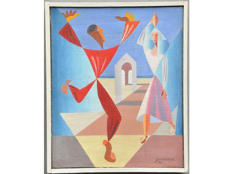 Léopold SURVAGE (1879-1968) : Personnage et porteuse d'eau.  Hui