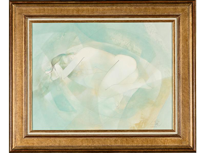 Jean-Baptiste VALLADIE (1933) : L'endormie.  Aquarelle et stylo