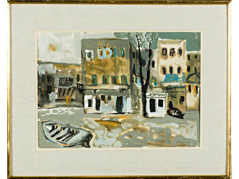 Raymond GUERRIER (1920-2002): Le petit port. Aquarelle gouachée