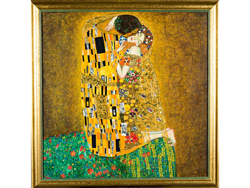 Gustave KLIMT (d'après) : Le baiser.  Huile sur toile.  Copie co