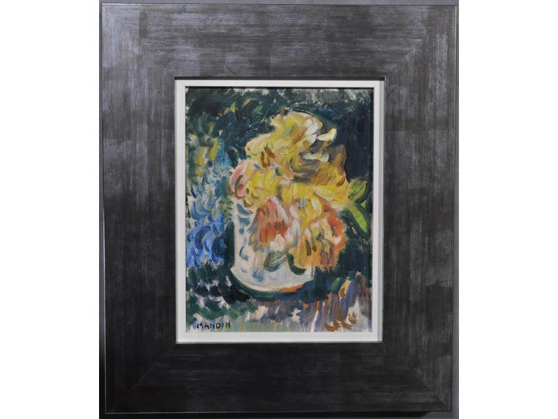 Richard MANDIN (1909-2002) : Fleurs. Huile sur carton signée en