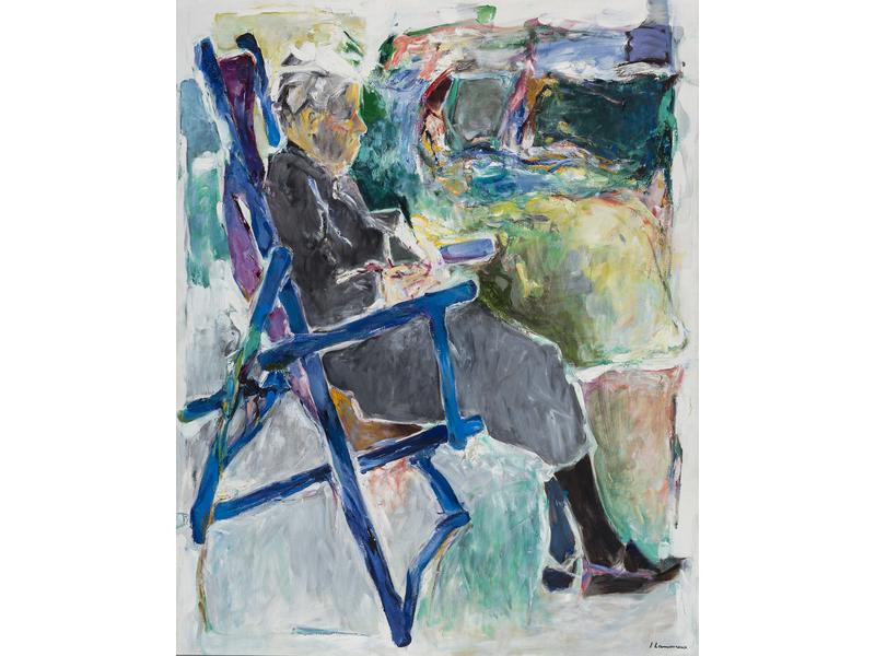 Jean LAMOUROUX (1933-2008) : Personnage assis. Huile sur toile s