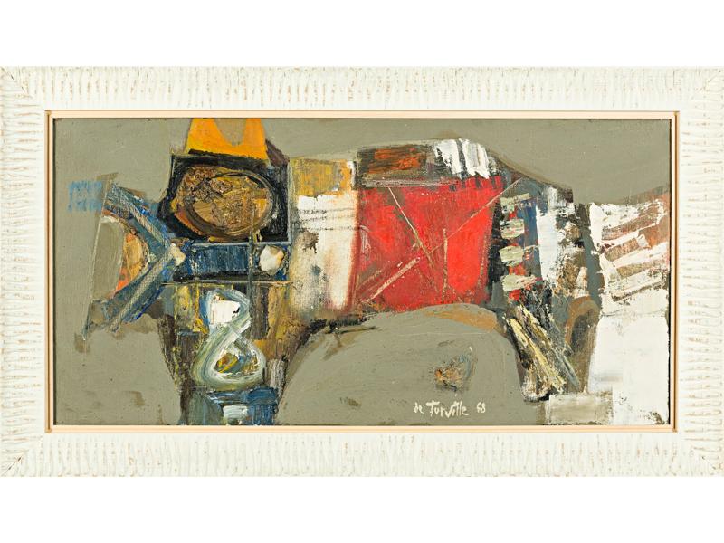 Serge DE TURVILLE (1924-2005) : Composition. Huile et collage, s