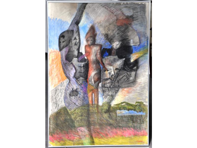 Christian D'ORGEIX (1927) : Personnages.  Pastel signé en bas à
