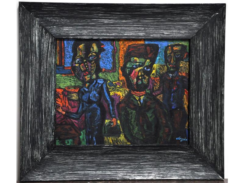 Christian D'ORGEIX (1927) : Jules et Jim.  Huile sur toile signé