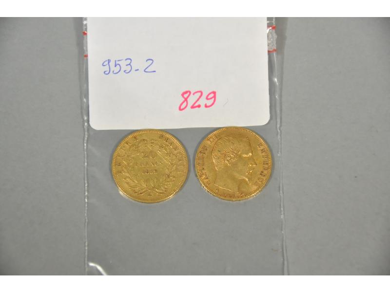 Deux pièces en or Napoléon III de 20 Francs
