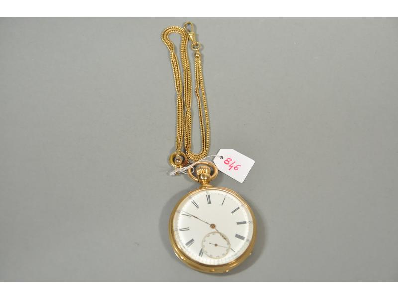 Montre de poche en or à remontoir, cadran email blanc, boitier g