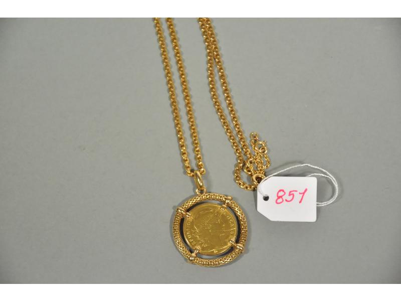 Chaine en or jaune maille jaseron et pendentif pièce en or Répub