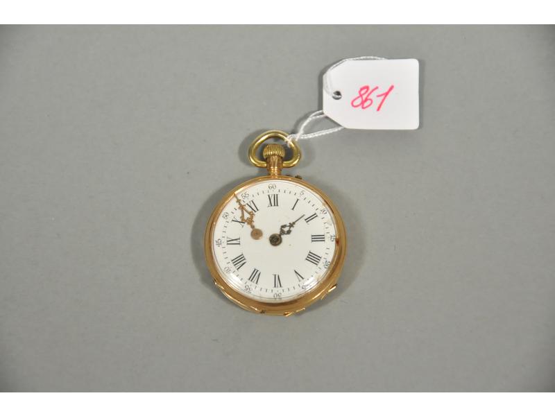 Montre de col à remontoir en or (cuvette en cuivre). A restaurer