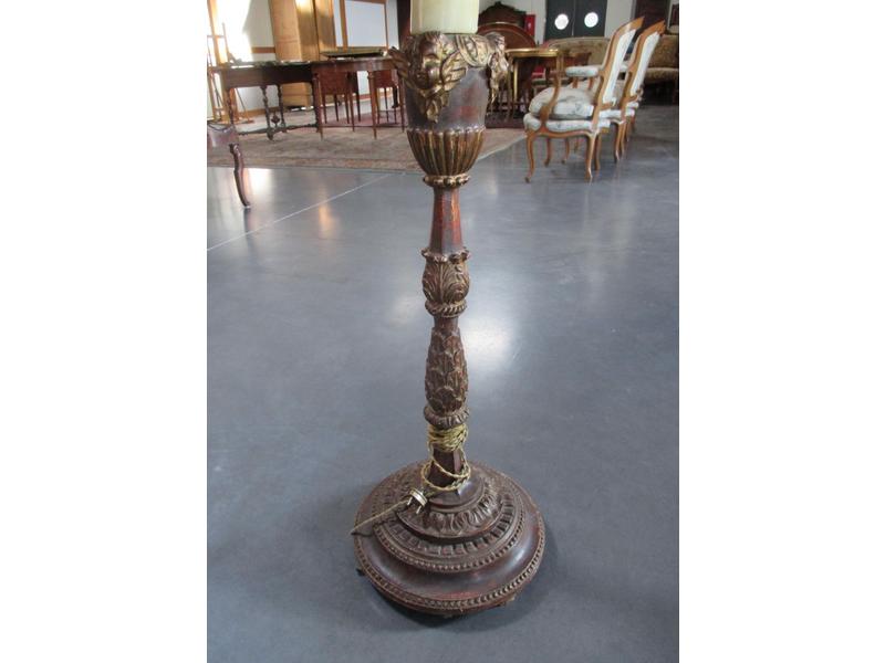 Pied De Lampe En Bois Sculpté - Marron Foncé - Style Rétro Vintage - Électrique