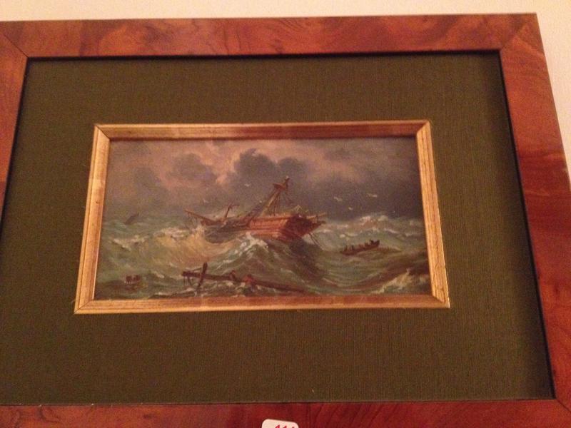 Ecole Française - scène de naufrage - Huile sur toile. Dim. 9x18.5 cm.