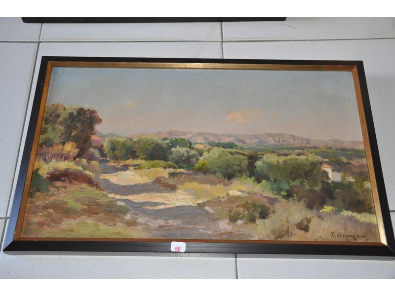 T. DECANIS: Paysage du Luberon. Huile sur toile. Dim: 27.5x46.5 cm