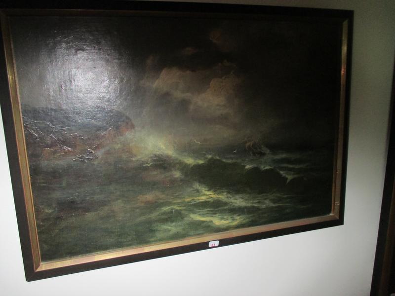 Ecole française: Scène de Tempête. huile sur toile marouflé sur carton. Dim: 38x55 cm