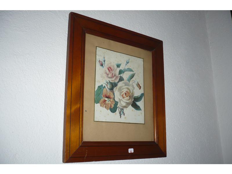 Ecole Française XIX° siècle - Bouquet de roses - Aquarelle. Dim. 21x18 cm.