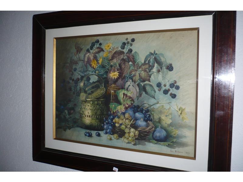 ZOE PANNIER - Nature morte aux figues - Aquarelle signée en bas à droite et datée 1879. Dim. 38x53 cm.