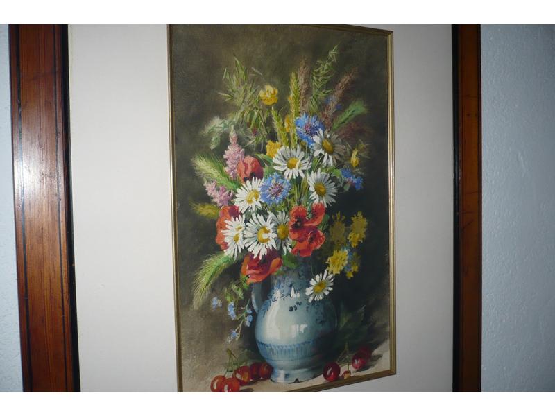 Ecole Française XIX° siècle. - Nature morte au bouquet de fleurs - Aquarelle. Dim. 43x28 cm.