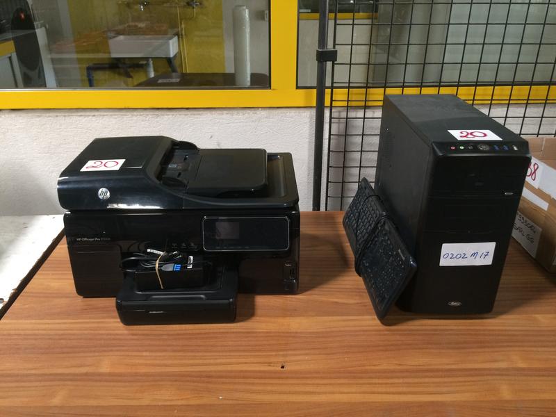 Imprimante EPSON Workforce + Unité informatique ADVANCE + Bureau en verre, piétements en fer