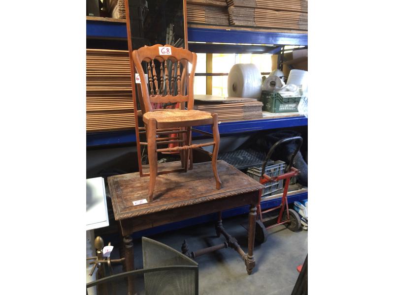 Table à écrire XIXème et chaise en bois assise paillée + miroir rectangulaire cadre en bois