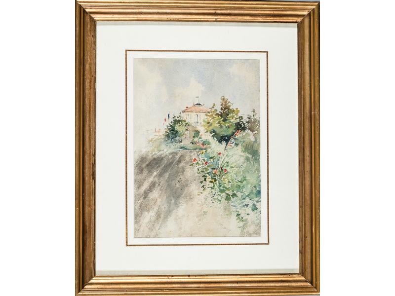 Alfred CASILE (1848-1909) : Maison sur la corniche. Aquarelle signée en bas à gauche et dédicacée. Dim: 30.5x22cm.