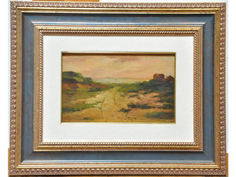 Alfred CASILE (1848-1909) : Le chemin vers la mer.  Huile sur panneau signée en bas à droite.  Dim.: 22x34 cm.