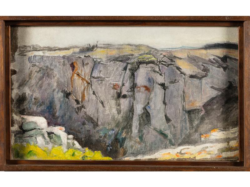 Pierre GRIVOLAS (1823-1906) : Le rocher de la Justice. Huile sur toile. Dim.: 34x57cm. Reproduit page 164 dans le catalogue Pierre GRIVOLAS de la Fondation Louis Vauland (2008). Estampille de l'atelier au dos