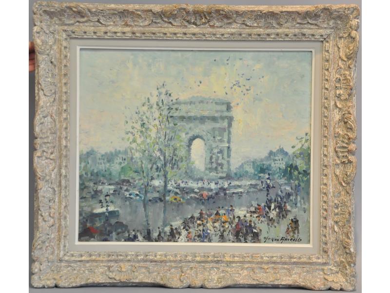 Merio AMEGLIO (1897-1970) : Place de l'Etoile. Huile sur toile signée en bas à droite et titrée au dos. Dim. : 46x55 cm.