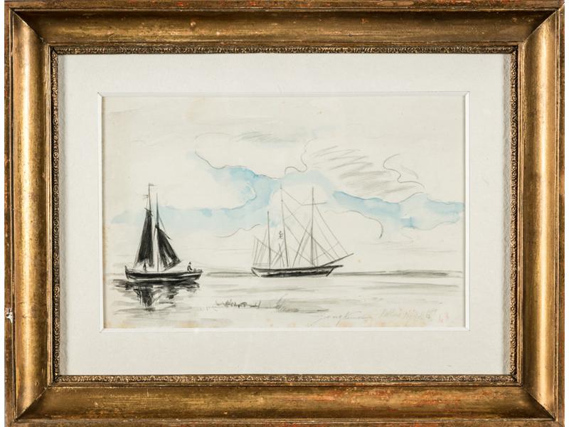 Johan Barthold JONGKIND (1819-1891) - Attribué à : Les voiliers. Aquarelle et mine de plombs. Signée en bas à droite, datée 11-/-/67. Dim: 20x31.5cm