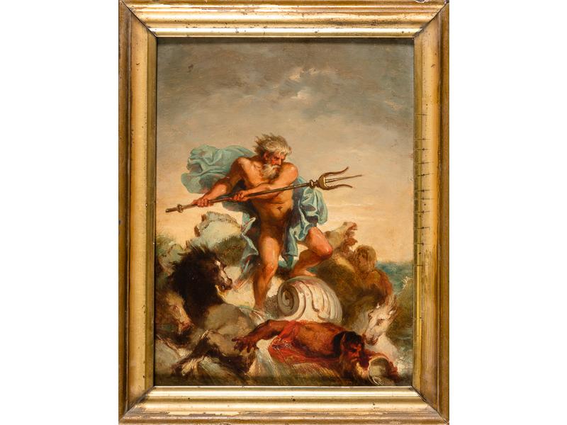 Ecole Romantique du XIXe sièce: Poséidon. Huile sur carton. Dim.: 32x24 cm.