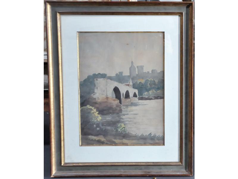 Ecole Française: Pont d'Avignon.  Aquarelle.  Dim.: 40x30 cm.
