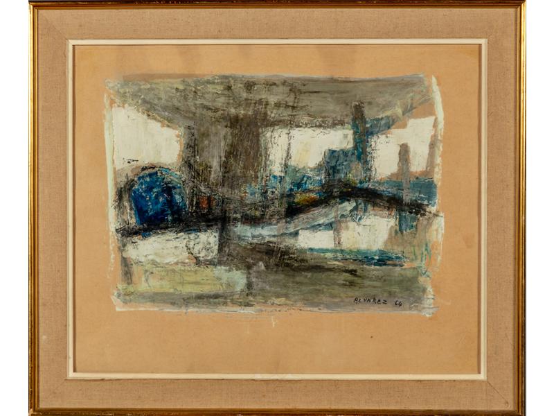 Luis ALVAREZ (1932-1997) : Le port. Gouache signée en bas à droite et datée 64.  Dim.: 51x64 cm.