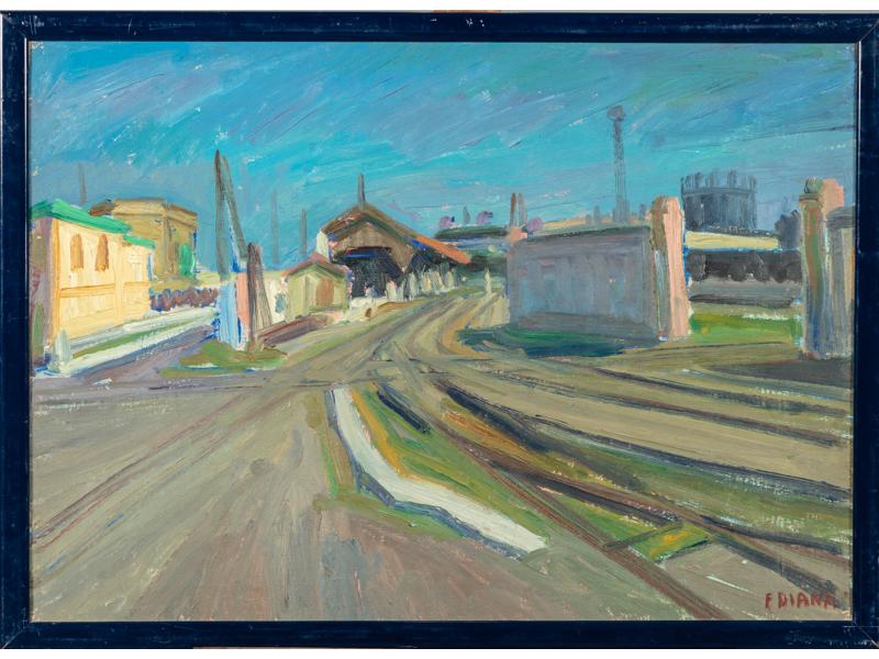 François DIANA (1903-1993) : La route.  Huile sur toile signée en bas à droite.  Dim.: 46x65 cm.